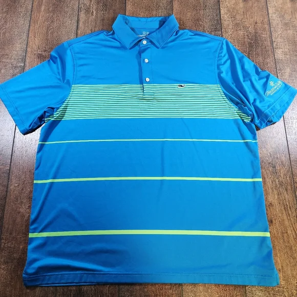 Vineyard Vines Performance Polo Shirt Men's Size XL Whale Logo Golf Blue Striped - Picture 2 of 8